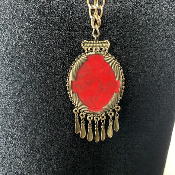 💕 Gorgeous Red color NECKLACE w chain - Picture 7 of 16